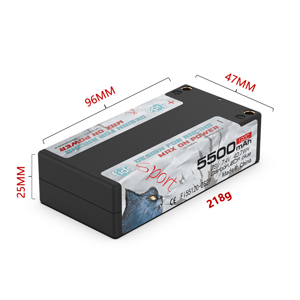 Fi55120-2S2P Fido RC Sport Lipo Battery 5500mAh 7.4V Shorty Pack Sport